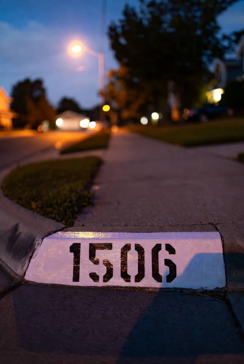 Reflective curb closeup at night